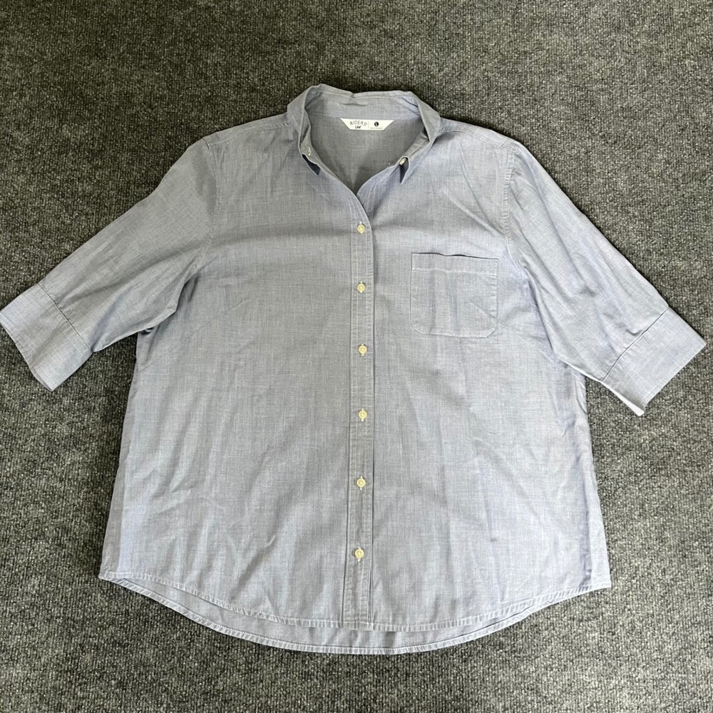 Riders by Lee Blue Micro Stripe 3/4 Sleeve Button Down Shirt Large